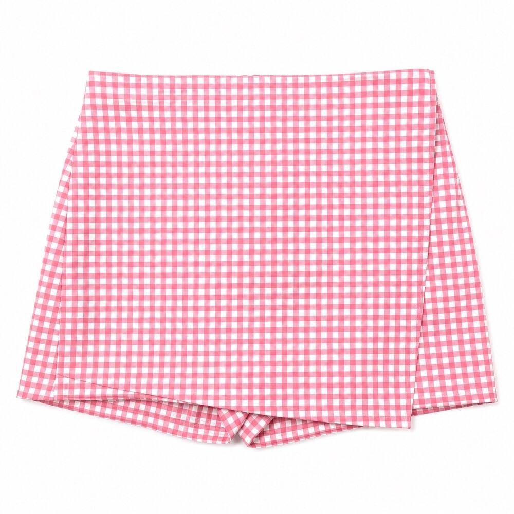 HOLLISTER Ultra High-Rise PINK/WHITE Gingham  Wrap Front SKORT Small